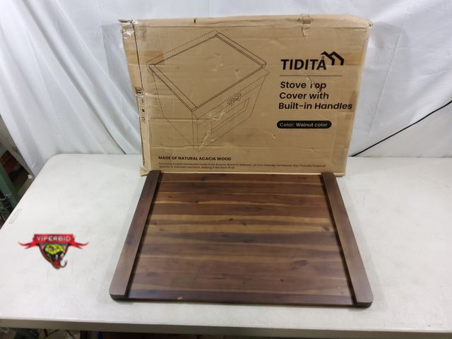 Lot 7-134027 - Tidita acacia stove top cover with built in handles. Note: Slight corner damage and ding to side (se...