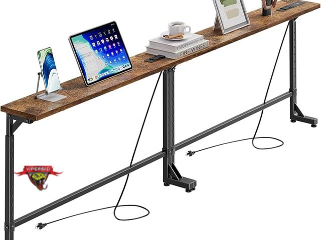 Lot 7-134950 - Adjustable height Narrow console table with power outlets. Can be used as 1 long one or 2 separate o...