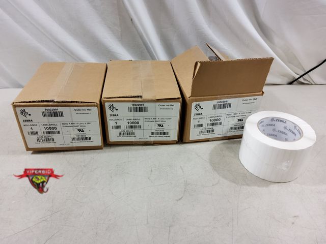 Lot 7-132851 - Retail value $52.99 each! New! (3) Zebra Rolls of 10022991 Z-Ultimate 2000T thermal transfer polyest...
