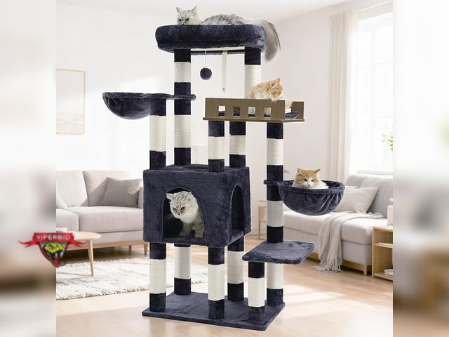 Lot 7-132961 - Dark Gray Gitelsnour cat tree. 23.6"L x 15.7"W x 52"H