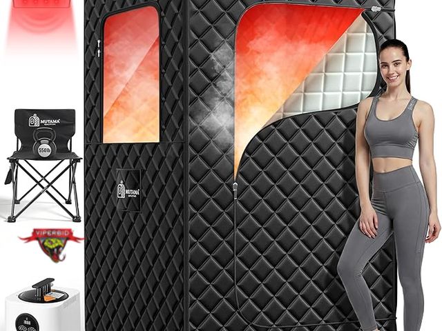 Lot 7-130393 - Mutama portable sauna with red light board and remote.  32" X 32" X 71".