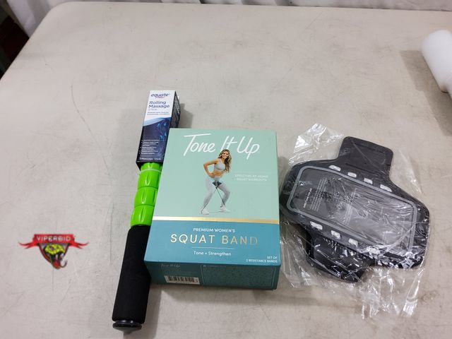 Lot 7-134235 - New! Tone It UP premium women's squat band,rolling massage stick and a sports phone arm band with li...