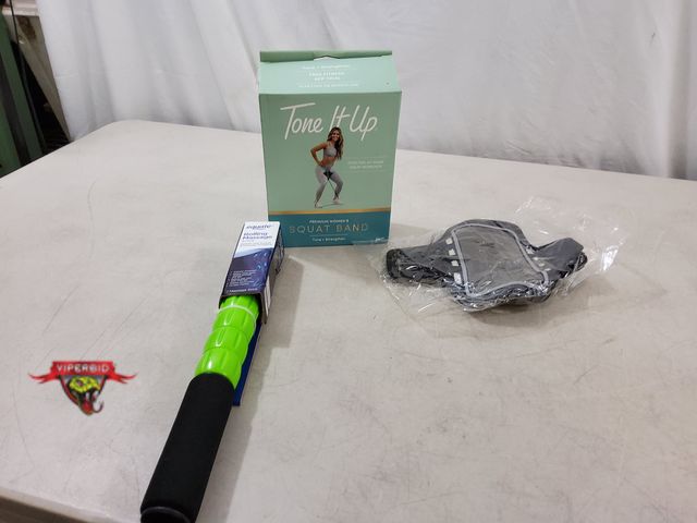 Lot 7-134758 - New! Tone It UP premium women's squat band,rolling massage stick and a sports phone arm band with li...