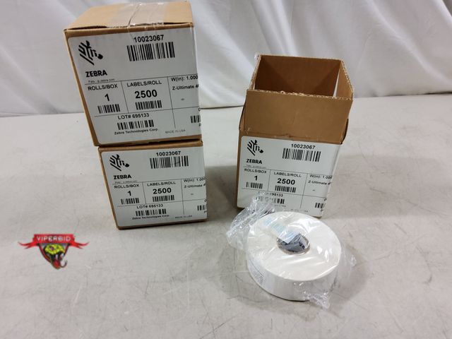 Lot 7-132494 - Retail value $51 each!  (3) Boxes of 2,500 - Zebra 1" x 0.5" thermal transfer gloss polyester barcod...