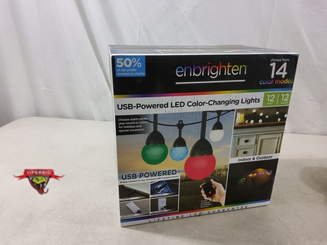 Lot 7-133759 - New! Enbrighten USB-Powered led color changing light strand. 12 feet / 12 buls. Choose from 14 color...
