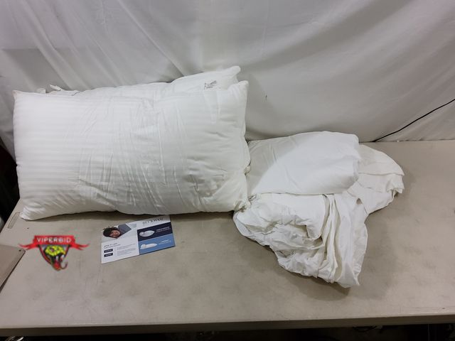 Lot 7-130750 - Lane Linen 100% Cotton bed sheet set with (2) Beckham Hotel Collection down alternative king size pi...