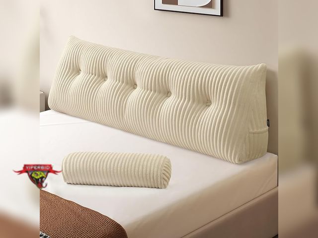 Lot 7-133614 - New! Z-Hom large wedge pillow for twin size bed. Beige.