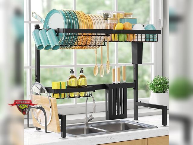 Lot 7-130237 - Sakugi Over The Sink Dish Drying Rack.  30"-33.9" L x 11" W x 21.5" H
