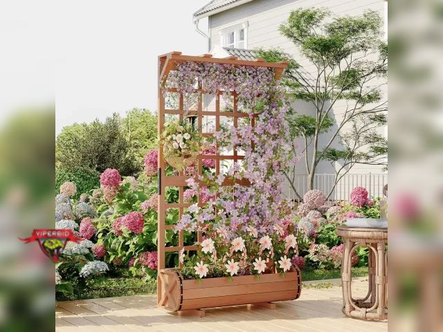 Lot 7-132435 - Garvee wood raised garden bed with trellis.