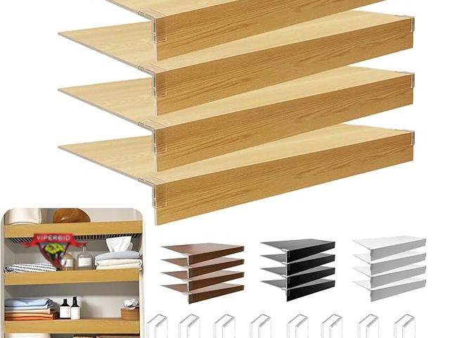Lot 7-123402 - et of 4 - Khasim faux wood wire shelf covers / pantry covers. 24" X 12".