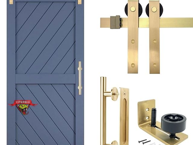 Lot 7-130558 - Rio Salto Adjustable Gold Barn Door Complete Hardware Kit only (no door).