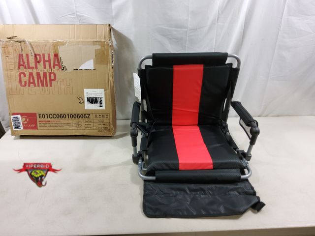 Lot 7-123504 - Alpha Camp folding stadium chair with bleacher clips.