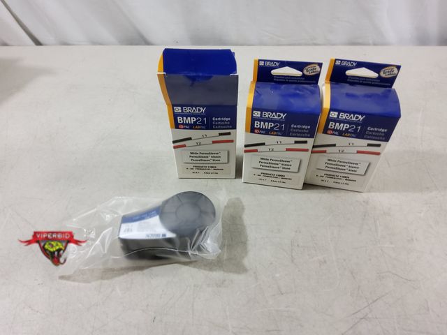Lot 7-133704 - New! (3) Brady BMP21 white Permasleeve cartridges. 187 X 7'. #M21-187-C-342.