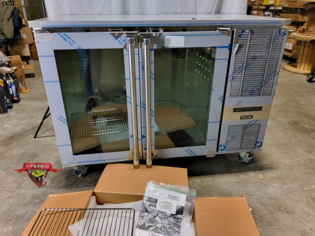 Lot 7-135950 - Viking Rolling Commercial VCBR552-SG01A is a 52-inch, two-section glass door back bar refrigerator w...