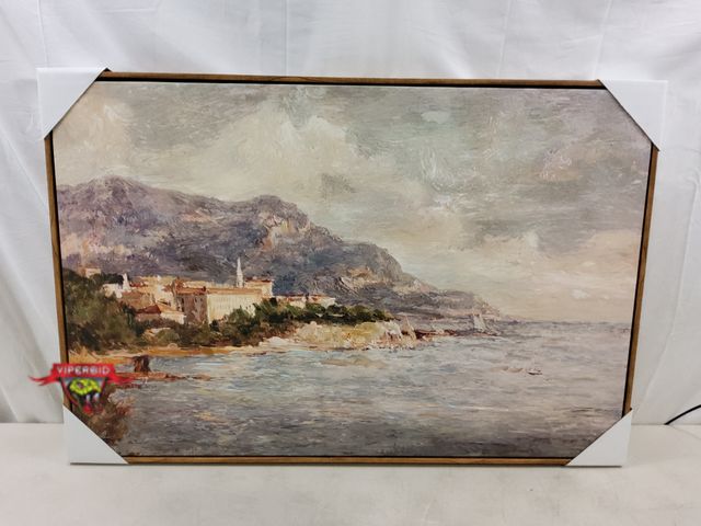 Lot 7-131887 - 36"x24" Coastal Landscape Wall Art. Note: paper backing tore off - does not affect picture.