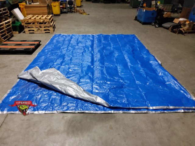 Lot 7-131827 - (2) 190" X 144" Blue/Silver tarps with grommets. Gently used. No holes.