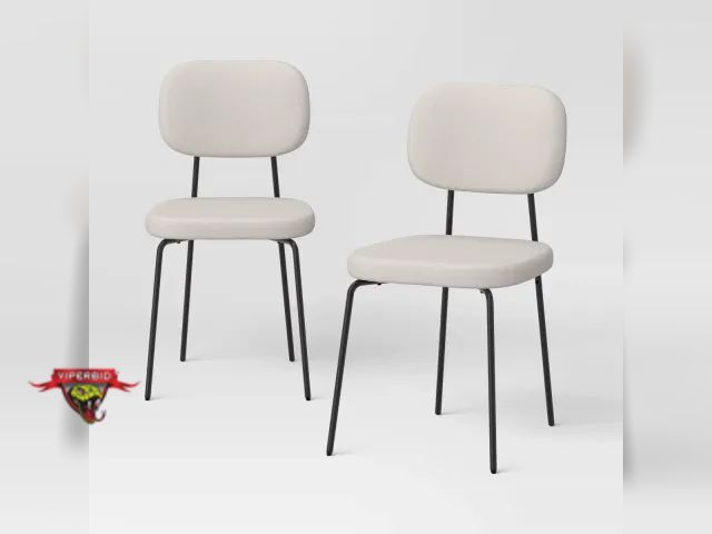 Lot 7-135886 - Retail value $100! New! Set of 2 Upholstered with Metal Base Dining Chair Chairs Cream Boucle.