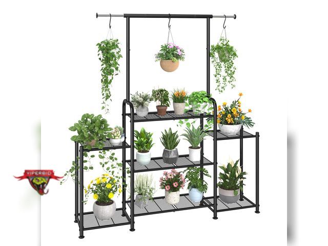 Lot 7-132562 - New! Simple Trending Metal 7-Tier  plant shelf with hanging rod and hooks. Dimensions: 29"-45"L x 11...
