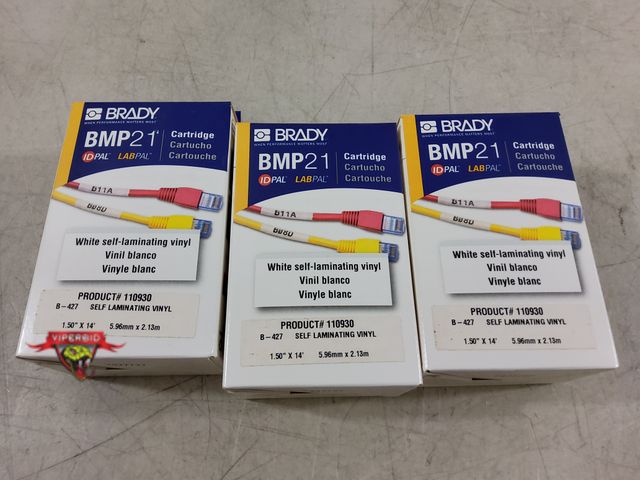 Lot 7-133726 - New! (3) Brady BMP21 white self-laminating vinyl cartridges. 1.50" X 14'. #M21-1500-427.