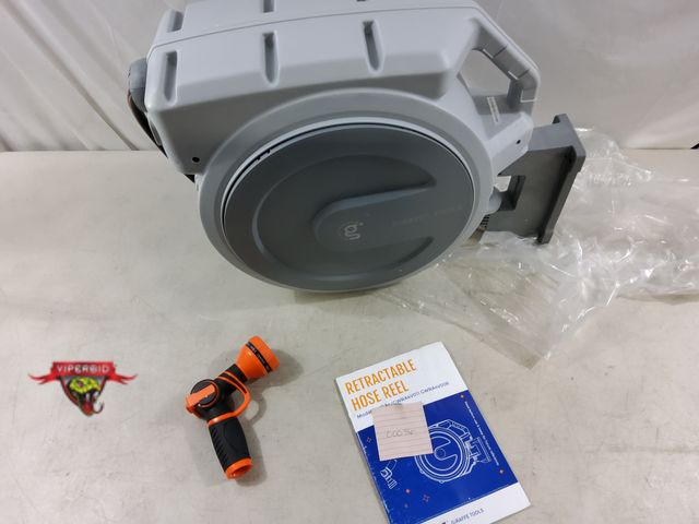 Lot 7-132958 - Giraffe Tools retractable hose reel with hose. 1/2" X 130 ft. Hose.