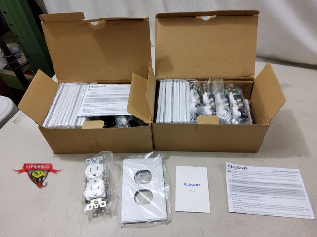 Lot 7-130690 - New! (2) Boxes of 10 - Elegrp residential grade white duplex receptacles with wall plates. 15A / 125...
