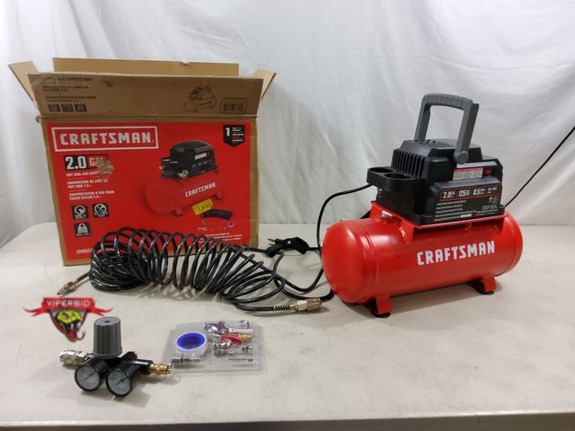 Lot 7-134521 - Needs repair. Craftsman 2.0 Gal air compressor. Note: Regulator is broken off and threaded section s...