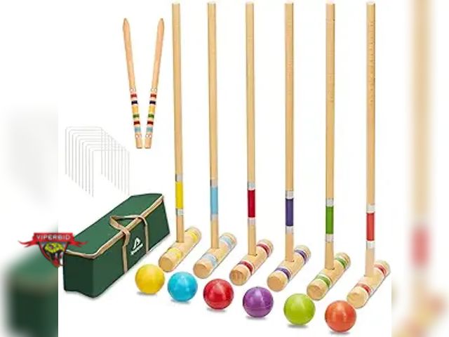 Lot 7-134473 - ApudArmis Six Player Croquet Set with (6) 28In Wooden Mallets.