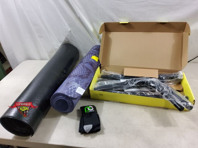 Lot 7-132674 - 24” x 68” x 5mm Gaiam Yoga Mat, All in Motion multi-grip pull up bar, S/M Pair compression socks and...