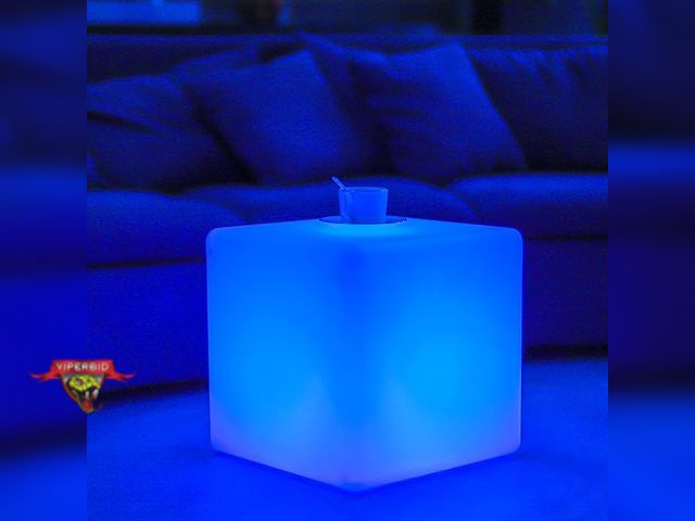 Lot 7-130436 - Retail value $200! Loftek  20"  LED Lighted Cube Table. 16 RGB Colors Glowing Cube Seat w/Remote Cor...