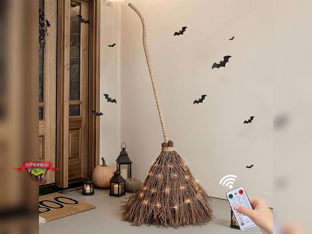Lot 7-135955 - Zesua 6 ft. Handmade real twig witch broom with battery operated lights. Requires (3) AA batteries.