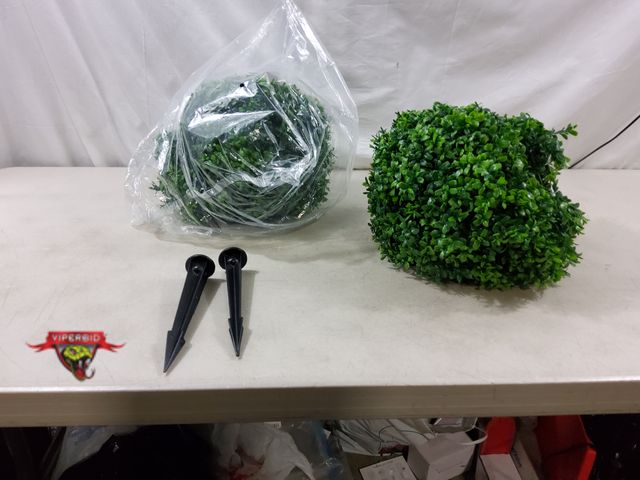 Lot 7-130159 - (2) Artificial outdoor shrubbery with stakes. 17"H.