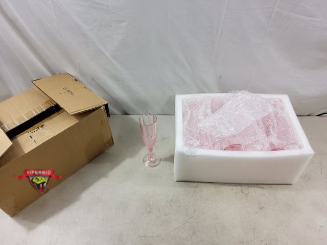 Lot 7-133121 - (24) Reusable plastic pink champagne glasses. 8-7/8"H.