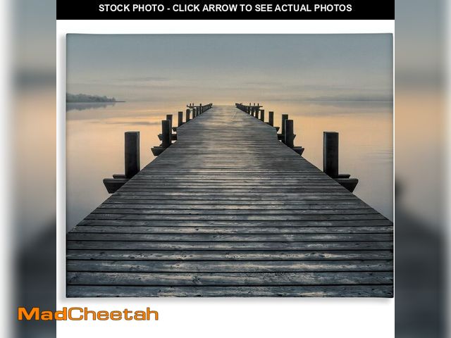 Lot 74-13836333 - Quiet Dock Pier Foggy Sunrise, 36 x 48 Inch Canvas Wall Art - UNUSED
