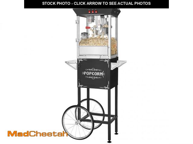Lot 74-12389044 - Popcorn Machine with Cart 8oz Popper, Stainless Kettle, Warming Light, Black - UNUSED