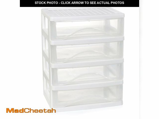 Lot 74-12972649 - Gonice White Desk 4 Drawer Organizer, Plastic Small Drawer Storage, Desk Storage for Office and Home...