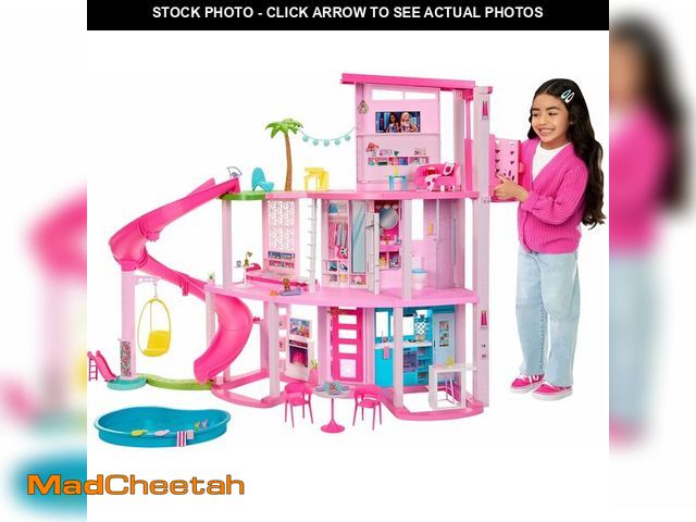 Lot 74-13041164 - Barbie Dreamhouse, Pool Party Doll House with 75+ Pieces and 3-Story Slide, House Playset, Pet Eleva...