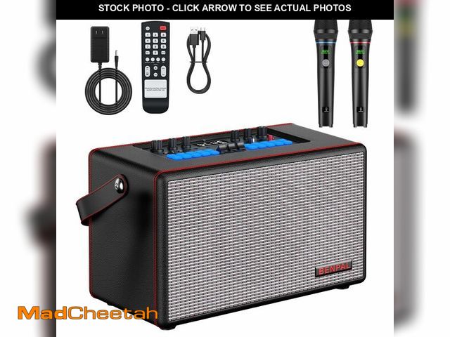 Lot 74-12865564 - Karaoke Machine with Two Wireless Microphones, Portable Bluetooth Speaker for Home, Party (K1) - UNU...