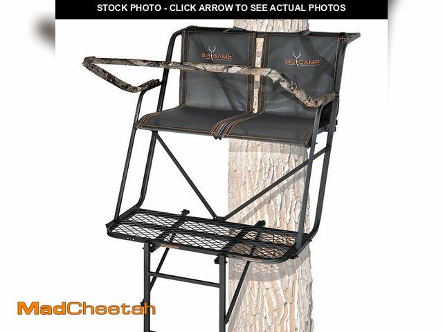 Lot 74-12991054 - BIG GAME 2-Person Ladder Tree Stand for Hunting Deer with Seat, 16' Tall, Camo/Black - Adjustable Cl...