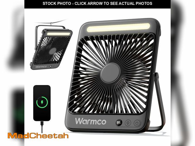 Lot 74-12444159 - Warmco 20000mAh 8-inch Portable Camping Desk Fan, [15-48H Working Hours] Ultra-thin LED Light Rechar...