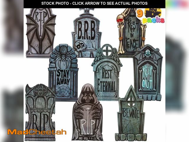 Lot 74-12702257 - JOYIN 16" 9 Pcs Halloween Tombstones Decorations Outdoor Graveyard Decor, Yard Lawn Cemetery Plastic...
