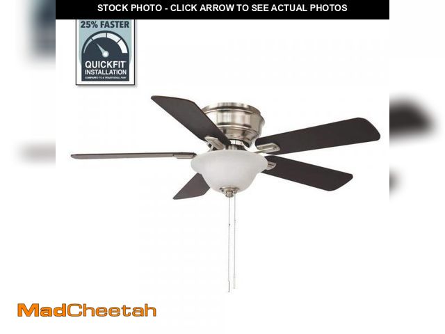 Lot 74-12491985 - Hampton Bay Hawkins III 44 in. LED Indoor Brushed Nickel Flush Mount Ceiling Fan with Light - UNUSED