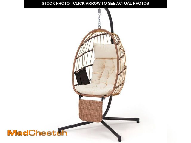 Lot 74-14224655 - HOMMOW Hanging Egg Chair, Patio Wicker Swing with Removable Leg Rest, Foldable Outdoor Swing Chair w...