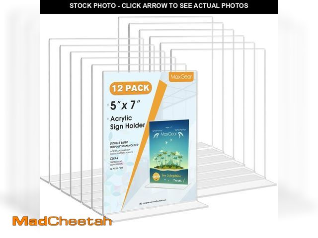 Lot 74-12703376 - MaxGear Acrylic Sign Holder 5x7 Inches 12 Pack, Double Sided Table Paper Display Stand Clear Sign Fr...