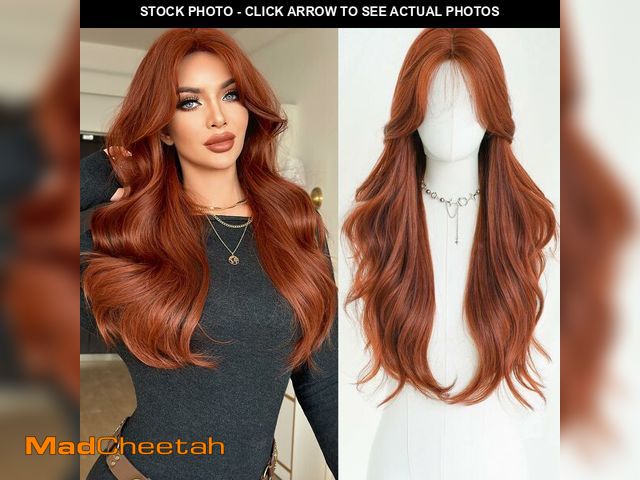 Lot 74-12708735 - 7JHHWIGS 28in Auburn Red Long Wavy Curatain Bangs Wigs Natural Reddish Brown Heat Resistant Syntheti...