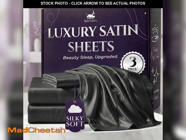 Lot 74-14385148 - SLEEP SANCTUARY Satin Sheets Queen Size Ã¢â¬â 4 Piece Luxury Silky Bed Set, Softer Than Silk, 15"...
