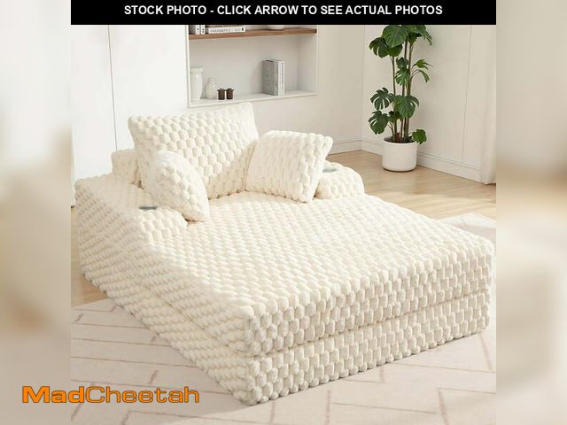 Lot 74-12803104 - COOLHUT 46.7" W Oversized Floor Chaise Lounge Chair Sofa with Cup Holders, Cloud Plush Floor Sofa Be...