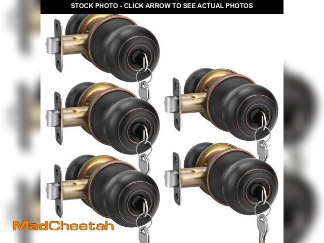 Lot 74-12436841 - Haidms 5 Pack Oil Rubbed Bronze Entry Door Knobs with Lock &amp; Key Ã¢â¬â Keyed Alike Exterior/I...