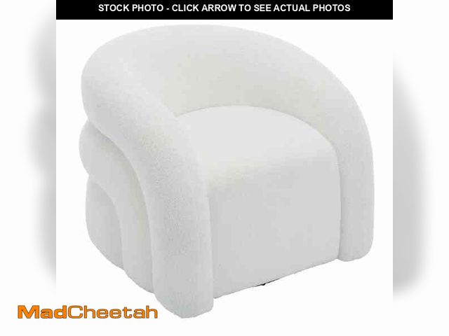Lot 74-14344392 - Uixe White Boucle Polyester Fabric 360ÃâÃÂ° Swivel Accent Barrel Armchair with Metal Base (Set o...