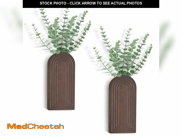 Lot 74-14207741 - Dahey Wood Wall Vase Planter with Artificial Eucalyptus, 2 Pack Hanging Planter for Indoor Fake Plan...