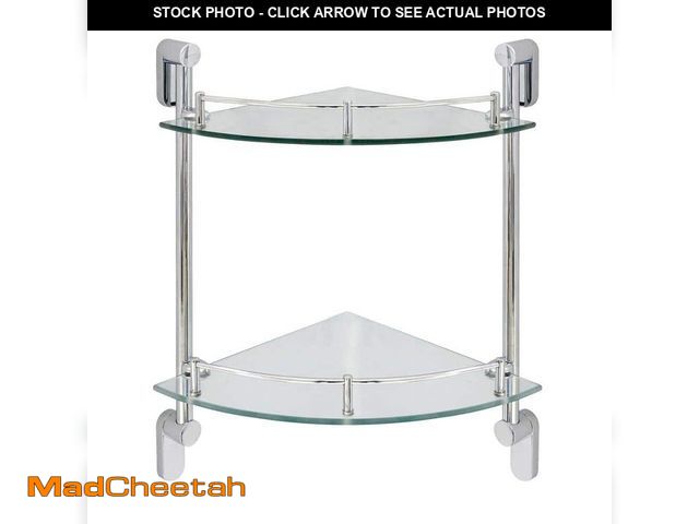 Lot 74-14306430 - MODONA Oval 10.5 in. W Double Glass Corner Shelf with Pre-Installed Rails in Polished Chrome - UNUSE...